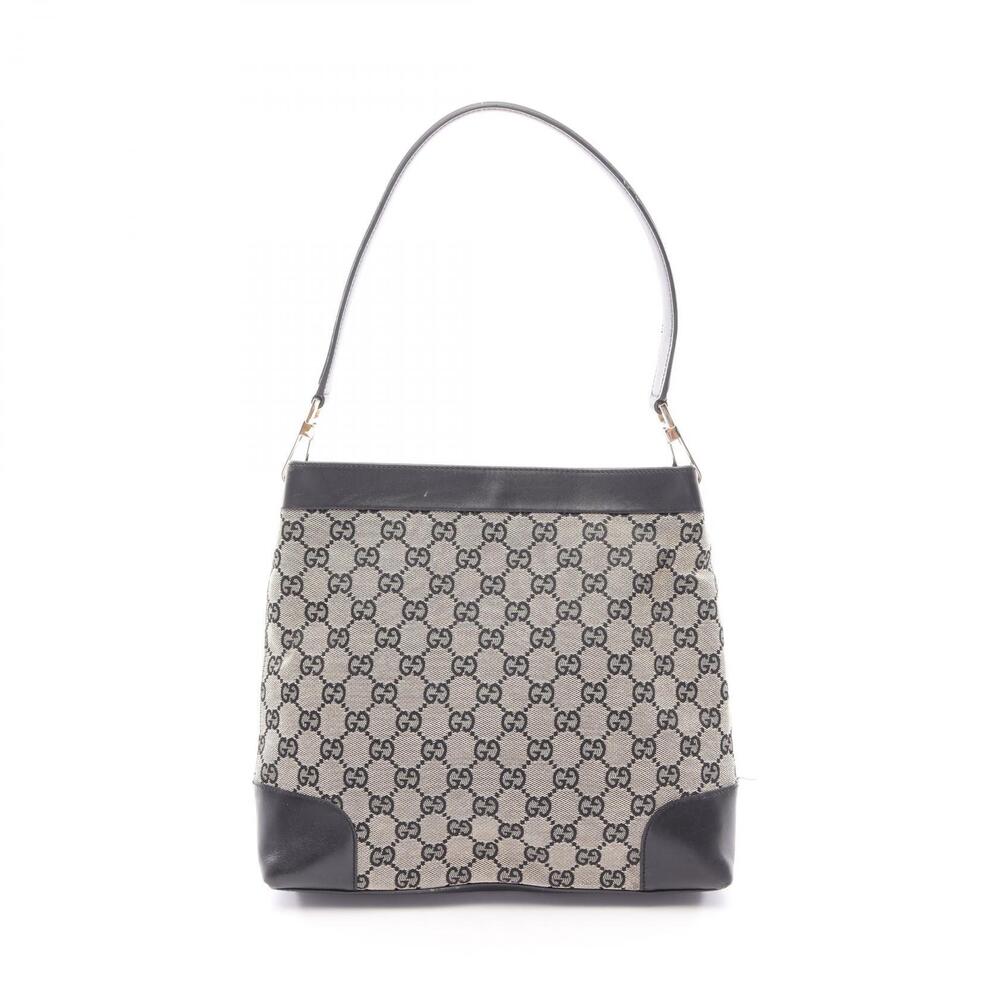 Gucci GG Canvas Shoulder Bag Leather Black Beige Cream